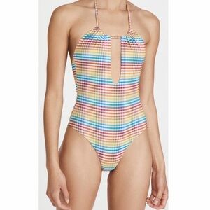 NWT Onia Eliza Plaid Halter Keyhole One Piece Swimsuit